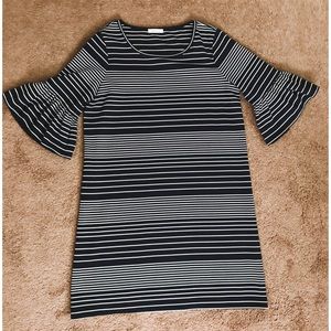 Bell-Sleeve Navy & White Striped Dress